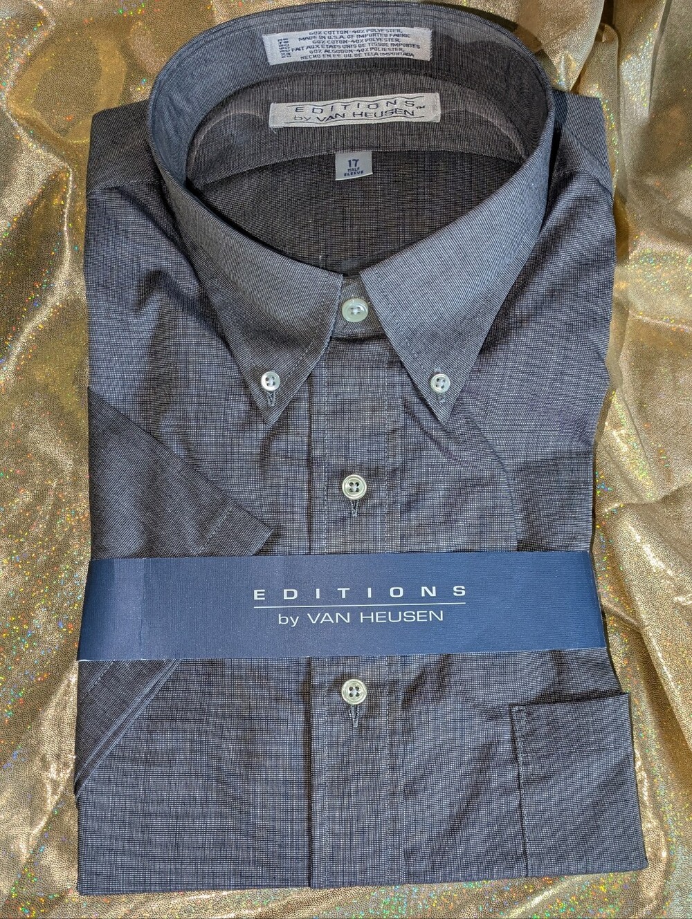 Van Heusen Gray Button-Down Dress Shirt NWT Half Sleeve